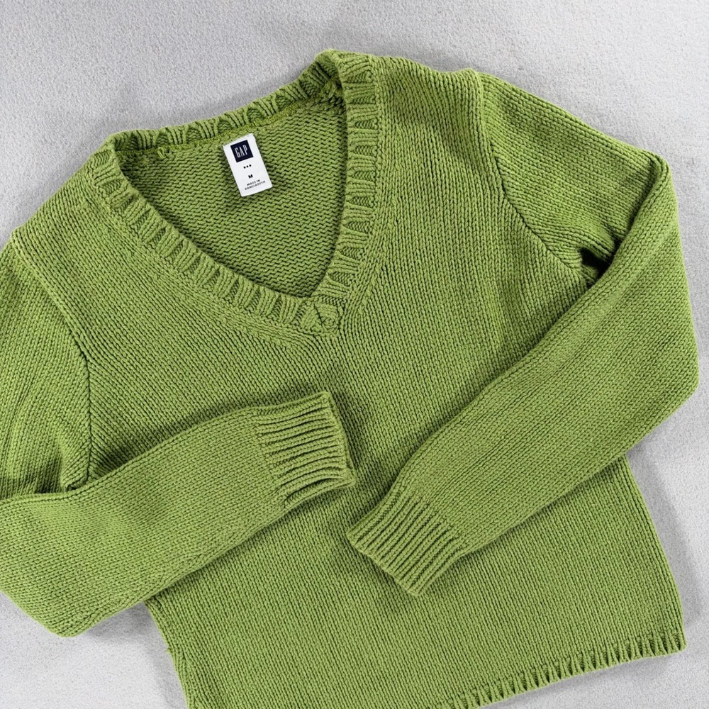 Vintage 2004 GAP Chunky Knit V-Neck Sweater Green M